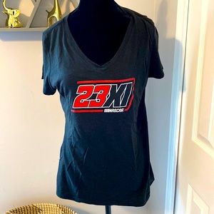23XI RACING NASCAR Ladies Black V-neck T-shirt, Size Large EUC gently worn